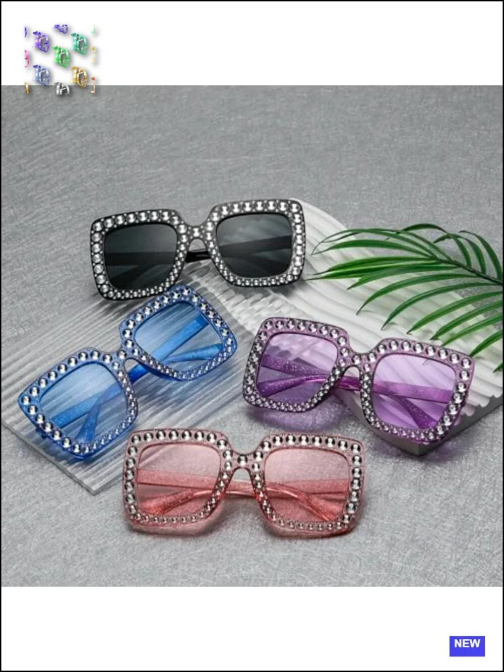 Oversized Crystal Square Sunglasses Women Men Bling Rhinestone Disco Shades UV